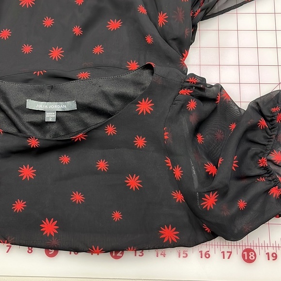 JULIA JORDAN NWT Asymmetrical Side Ruched Ruffle Hi-Low Star Burst Print Dress 2 - Picture 14 of 16